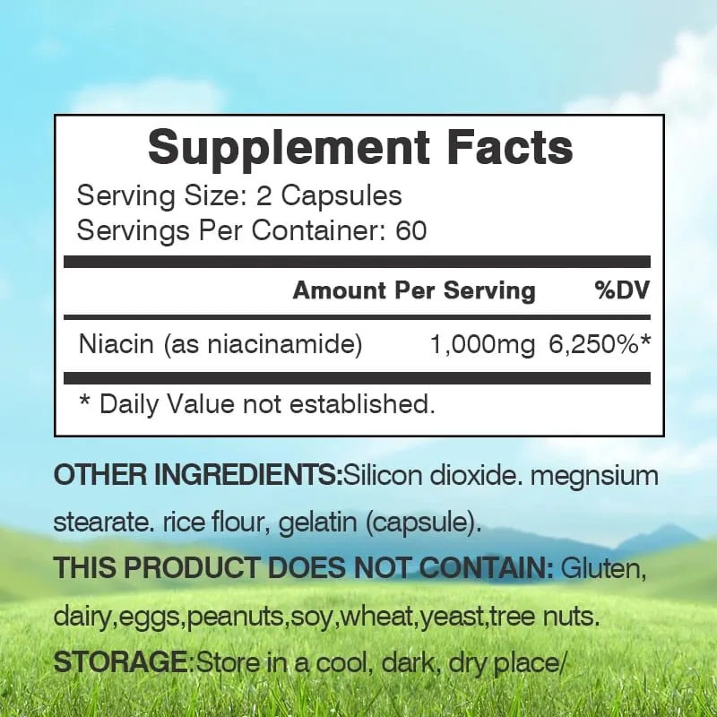 Niacinamide Vitamin B3 Capsules - Supports Brain Function and Heart Health Boosts Energy Production and Enhances Immunity — image 2