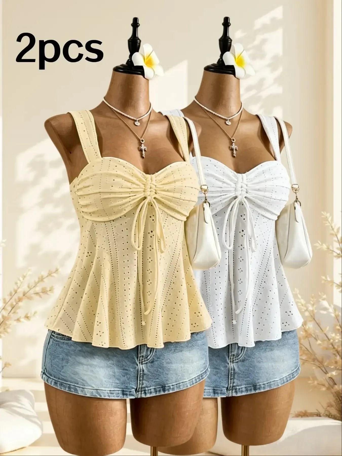 Women Sweetheart Neck Drawstring Ruched Peplum Cami Top Polka Dot Print Sleeveless Casual Camisole Outfit — image 10