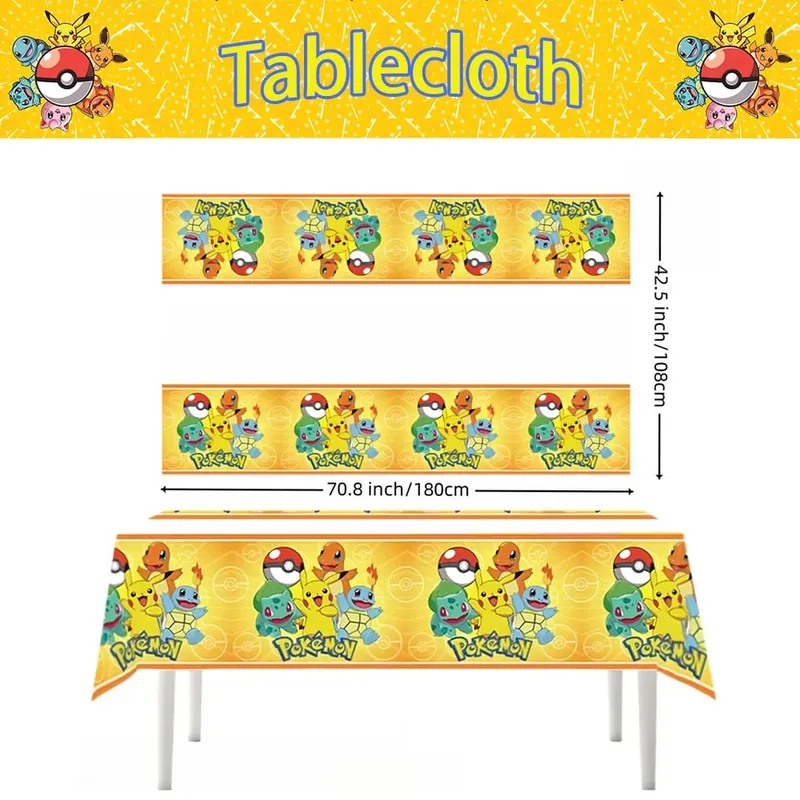 1/10 ชิ้น Pokemon ผ้าปูโต๊ะวันเกิดตกแต่งผ้าปูโต๊ะแบบใช้แล้วทิ้ง Pikachu Tablecover เด็กของขวัญวันเกิดอุปกรณ์อาบน้ำเด็ก