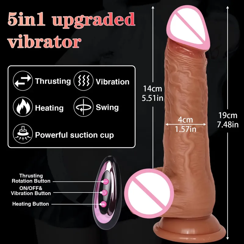 4 in 1 Thrusting Dildo Vibrator Remote Control Heating Tongue Licking Clitoris G-Spot Dick Sex Toys Vagina Adult Female Sex Shop — image 7