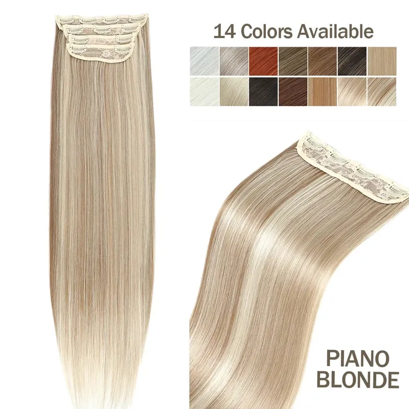 4Pcs 24 Inch Clip In Hair Extensions 200g Colored Brown Blonde Synthetic Heat Resistant Straight Hairpieces Thick Ends For Women — image 17