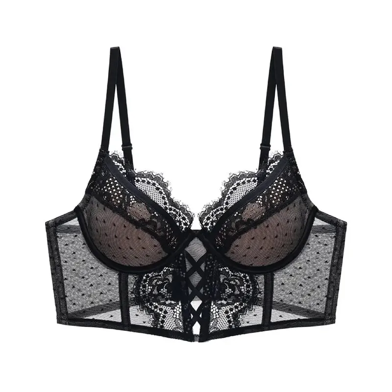 Lingerie Push Up Lace Bra & Garter Set Petite Small Bust Chemise with Soft Underwire Bra Fishbone Shaping Corset Top Size S-XL