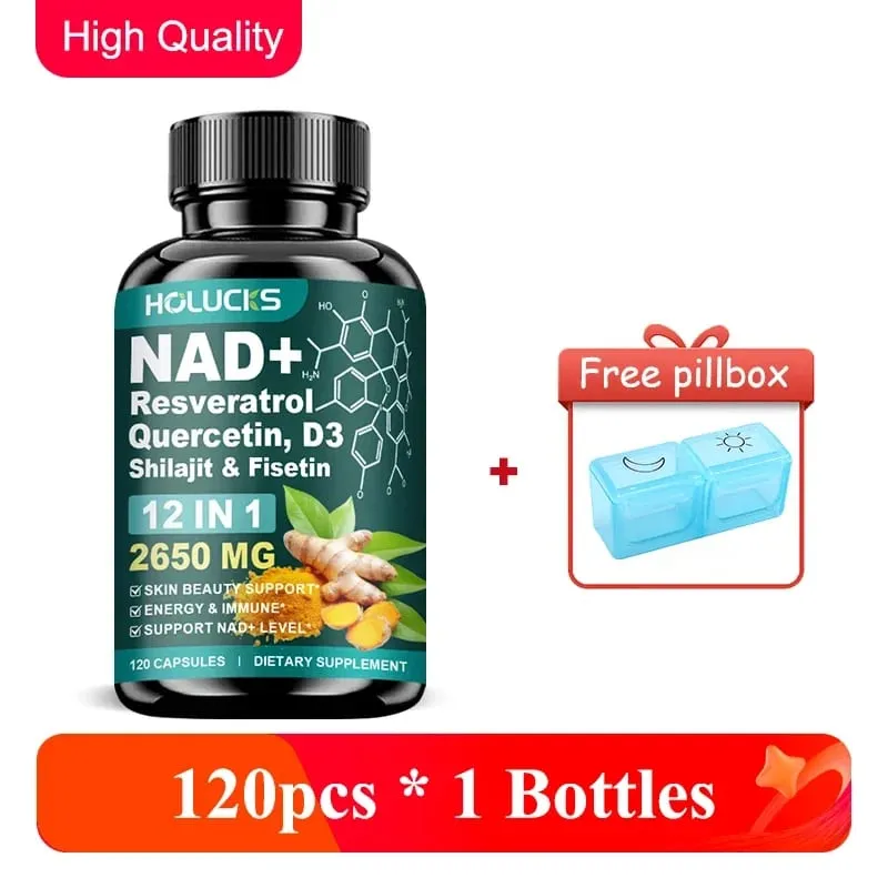 12-in-1 NAD+ Capsules with Turmeric Grape Seed Support Energy Production Digestive Comfort & Immune Function for Active Women