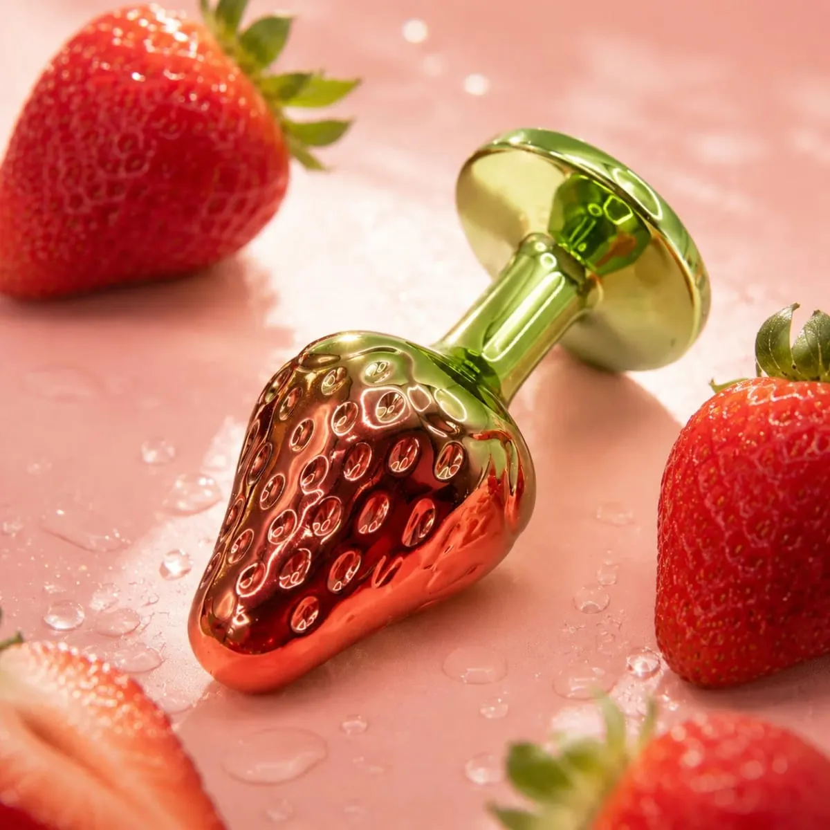 Metal Realistic Strawberry Anal Butt Plug Anal Trainer Adult Massager Sex Toy SM Anal Trainer Realistic Textures Green Base