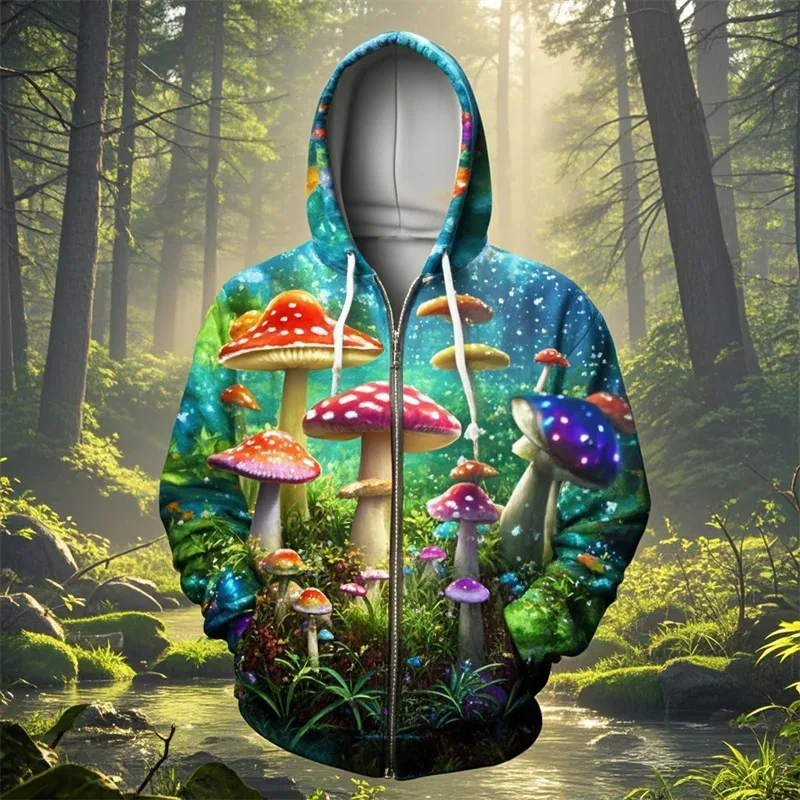 Mushroom 3D Print Zipper Hoodie Men Women Casual Fashion Hooded Sweatshirts Male Oversized Tracksuit Hoodies Man Coat Clothing — image 11