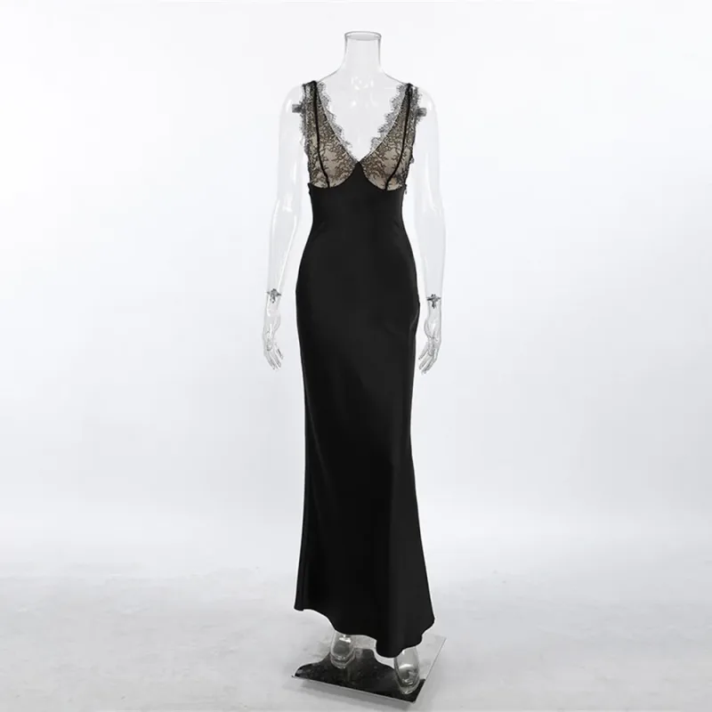 Tossy Lace V-Neck Printed Long Dress Women's Patchwork High Waist Slim Backless Summer 2026 New Dress Female Party Dress Gown — image 8