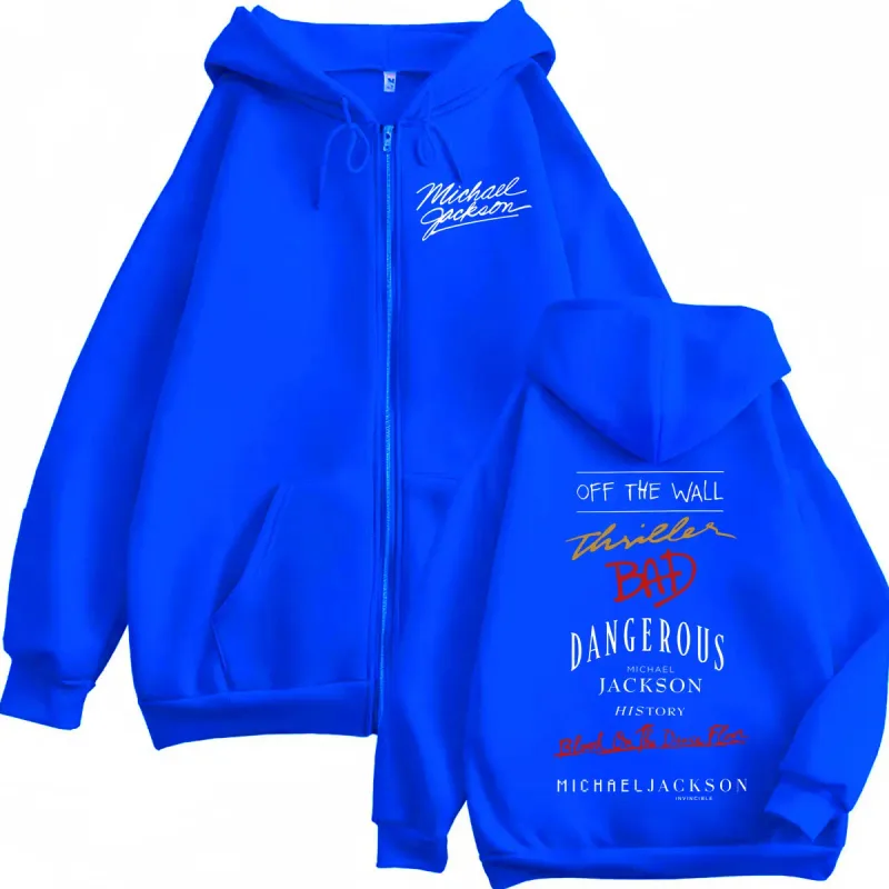 90's Rock Singer Michael Jackson Album Print Zipper Hoodie High Quality Fashion Zip Up Pullovers Men Women Oversized Sweatshirts — image 5