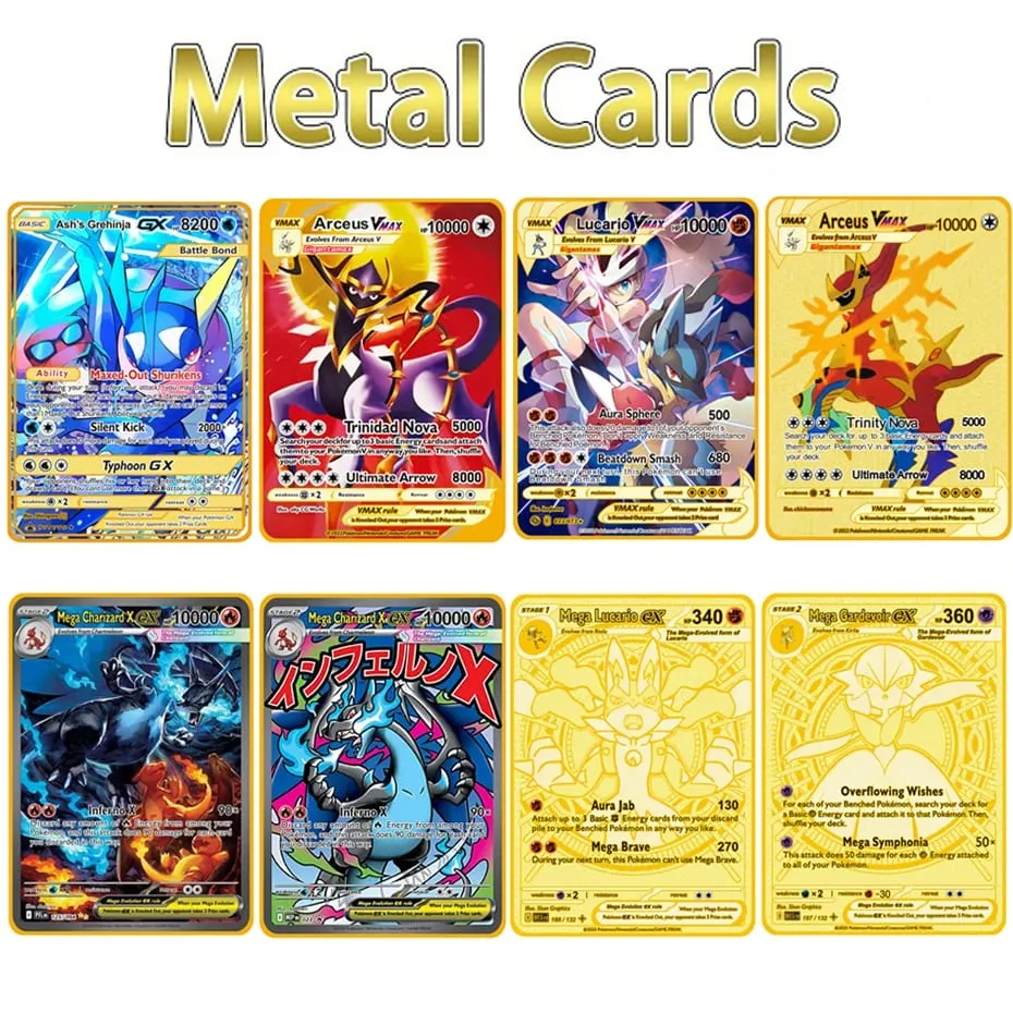 2026 NEW Pokemon Metal Card 10000 Points Arceus Charizard Super Card Golden English Mewtwo Vmax GX EX Anime Collection Card Gift — image 1