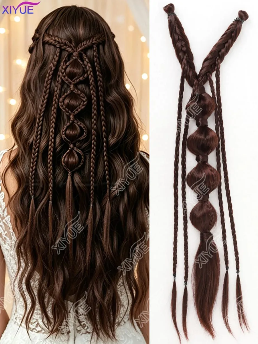 X Bohemia Clip in Hair Extensions 24 Inches Fairy Hair Wig Hairpieces Synthetic Handmade Synthetic Weaving Hair Extensions Girls — image 9