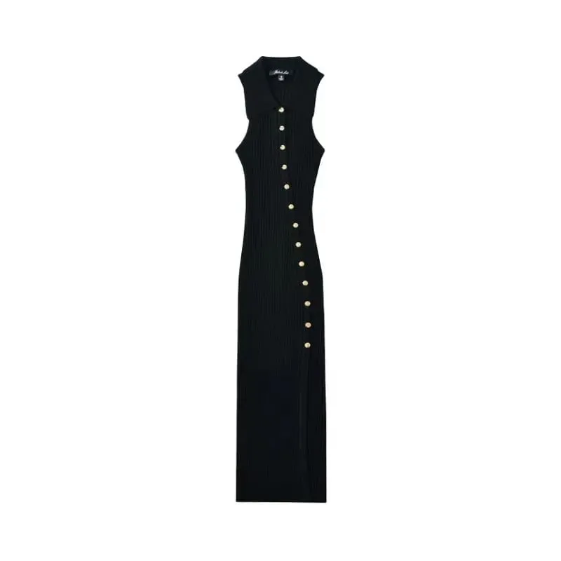 Sleeveless Dress Vestidos Dresses 2025 Woman Vestido Feminino Slim Simple Style All-match Slit Button Solid Color Sexy Commuting — image 2