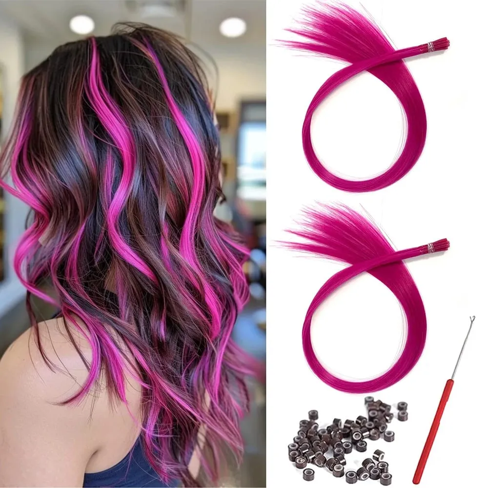 20 Strands Synthetic I-Tip Fusion Hair Extensions Party Colors 16" Straight Heat Resistant Highlight Feather Hairpieces Festival — image 2