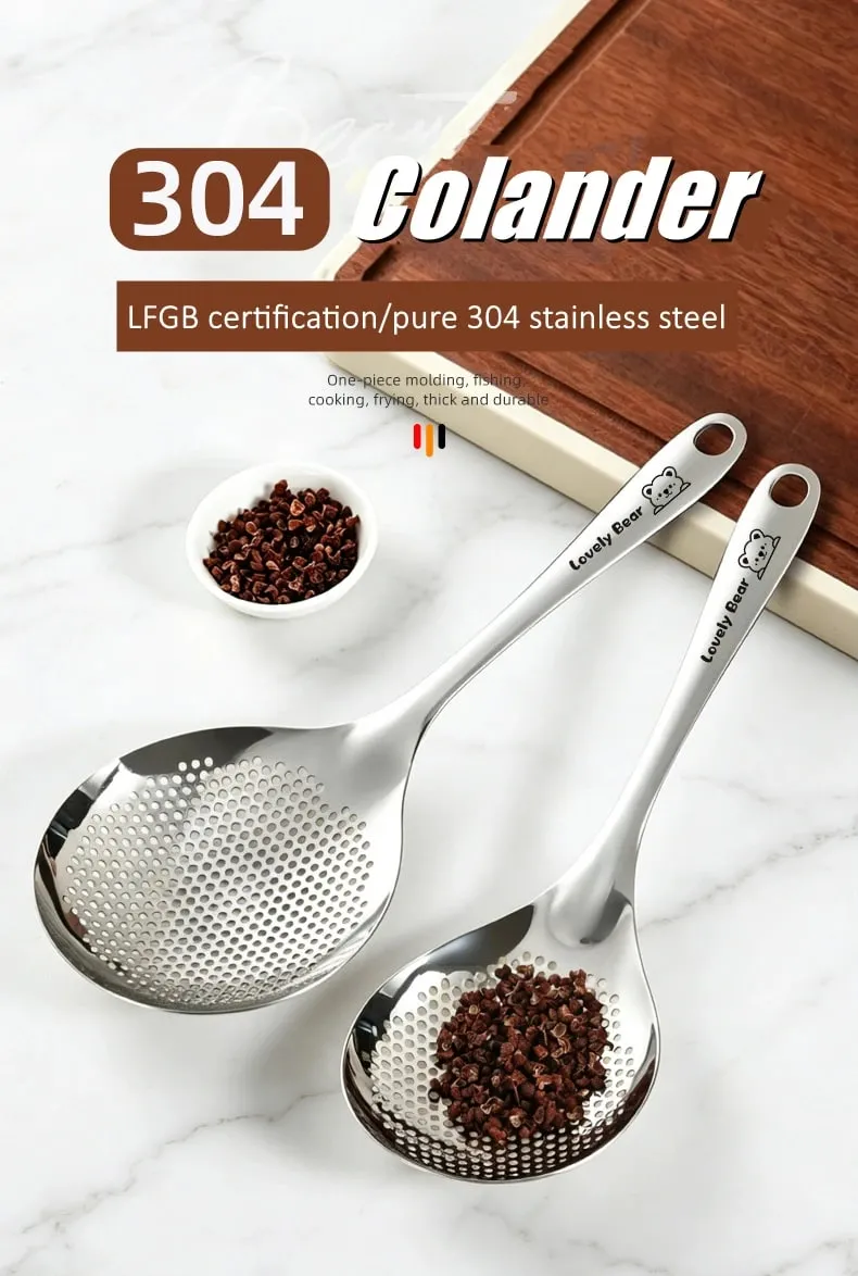 12.5cm Width 33cm Length Cooking Sieve Ultra Thick Pure 304 Stainless Steel Frying Colander Noodle Strainer with Fine Meshes