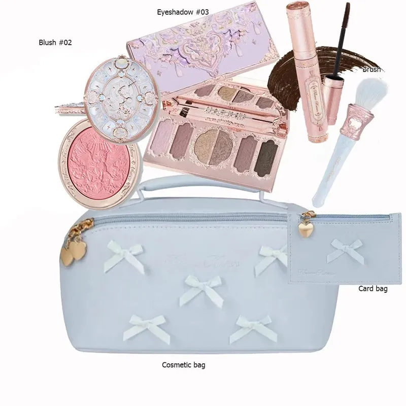 Flowerknows All In One Mackup Set Confezione regalo Flower Knows Glitter Eye Shadow Palette Fard Rossetto lucido a lunga tenuta con borsa