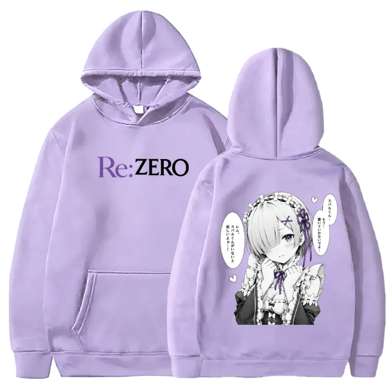 Rem Manga Re:Zero Printed Hoodies Fashion Harajuku Streetwear Men Women Clothing Fall Long Sleeve Casual Fleece Hooded Pullover