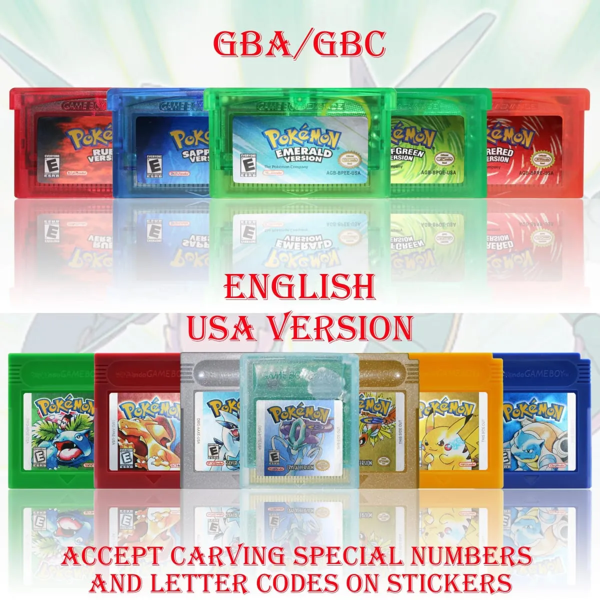 GBC/GBA USA Version Pokemon Blue/Crystal/Emerald/Fire Red/Leaf Green Game Cartridge Video Game Card High Quality with Battery — image 1