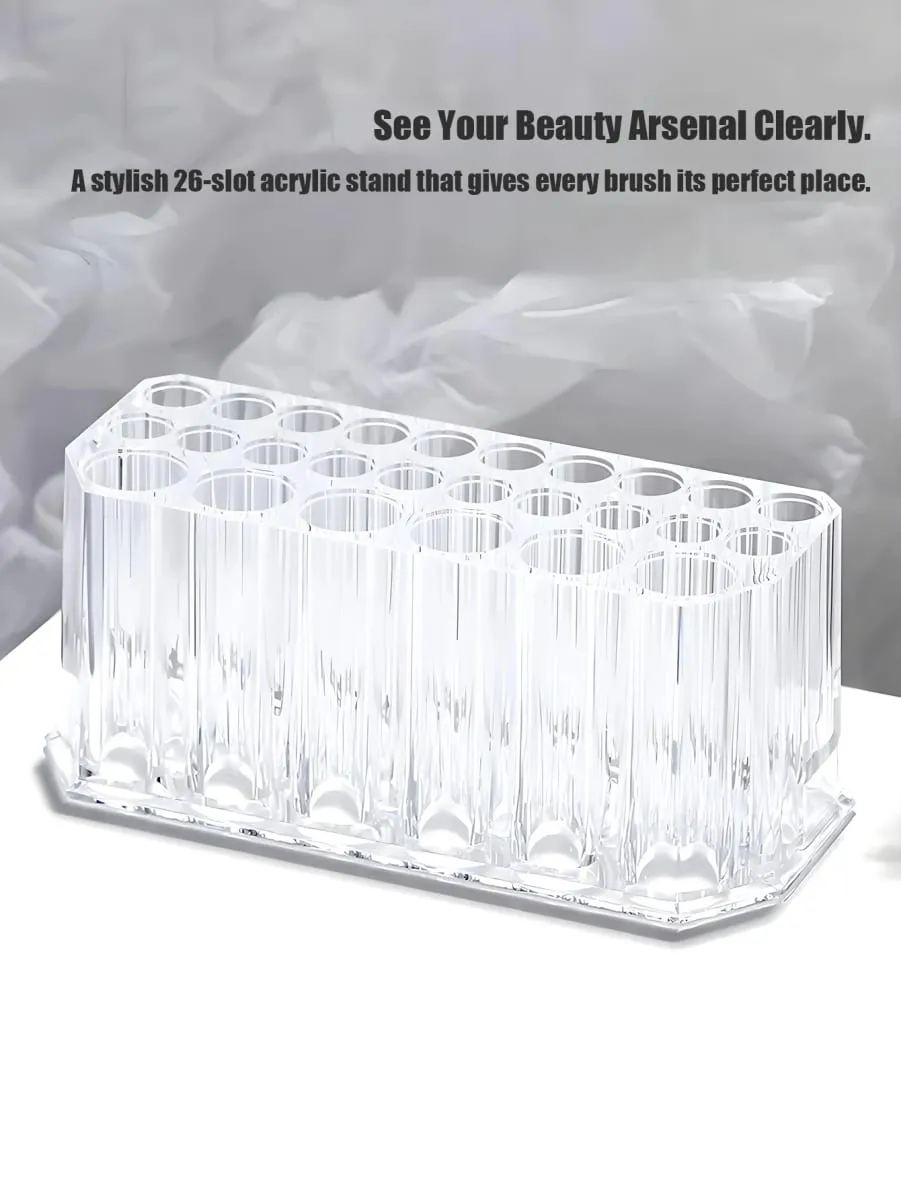 1pc Clear Acrylic 26Hole Brush Stand Multifunctional Makeup Brush Holder Display Case for Nail Art Tools and Cosmetic Brushes