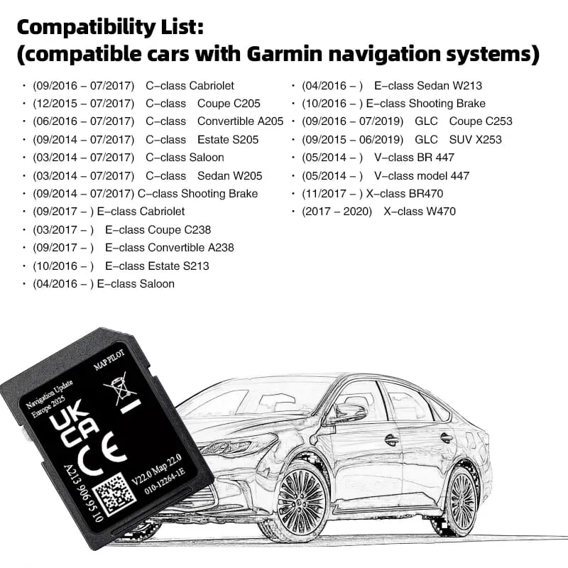 SD Card V22 for C-class W205 E V X-class GLC Car with Garmin Navigation EU Map Pilot Star2 A2139069510 2026