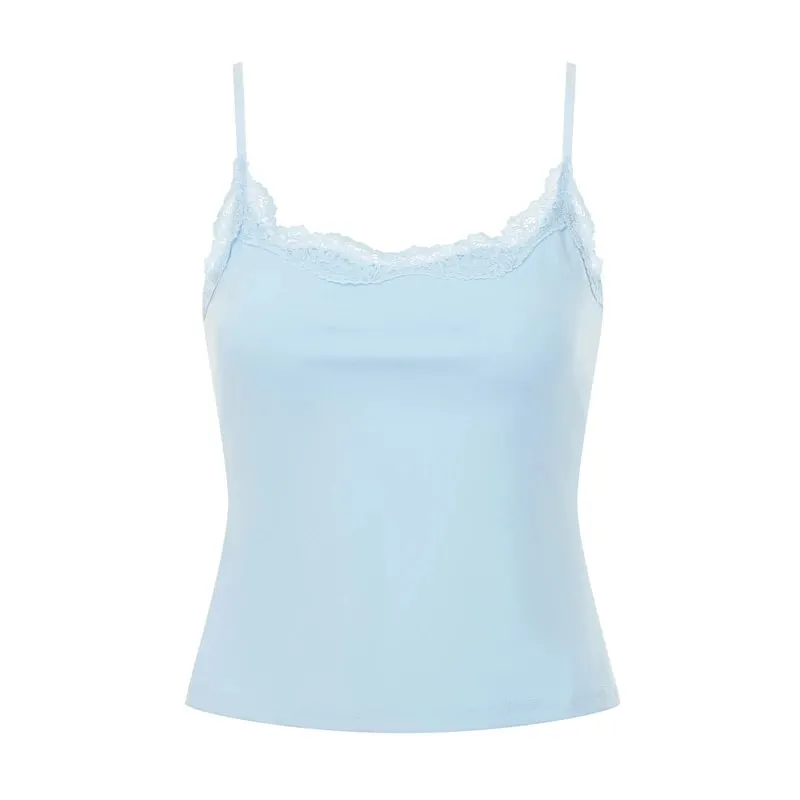 Women’s Lace Trim Pink Cami Vest Spaghetti Strap Sleeveless Slim Fit Tank Top Casual Summer Daily Wear Crop Tops Streetwear — image 11