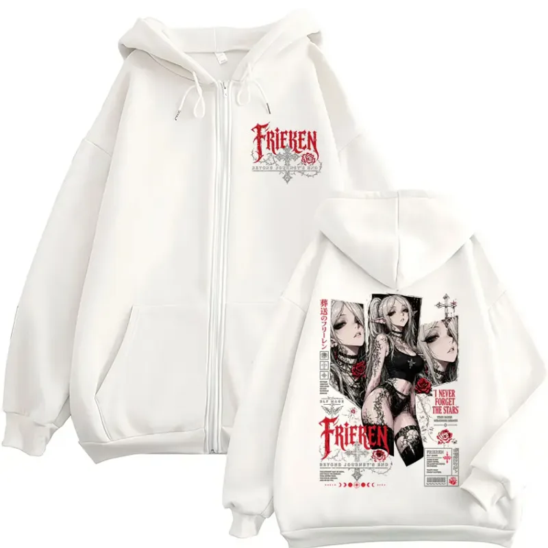 Anime Frieren Beyond Journey's End Zipper Hoodies Men Women Clothing Oversized Fleece Zip Up Hooded Sweatshirts Coats Streetwear