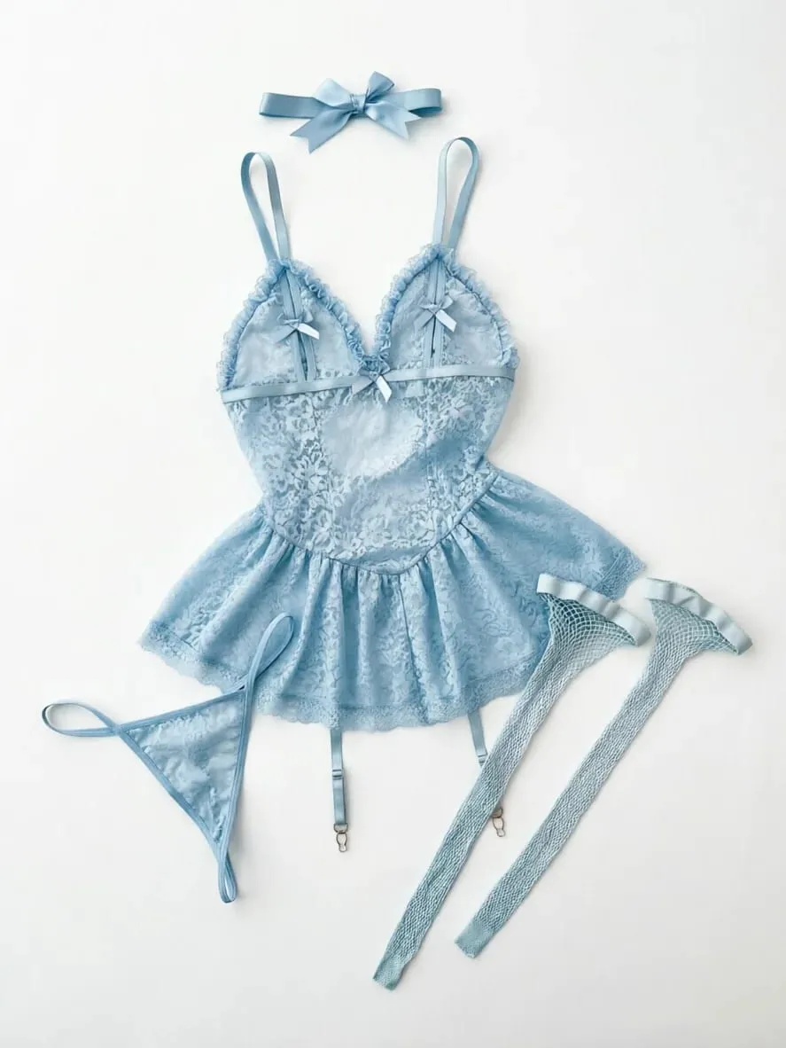 European And American Sensual Cute Girl Style Underwear Sexy Ultra Short See-Through Netting Gown Lingerie Set — image 2