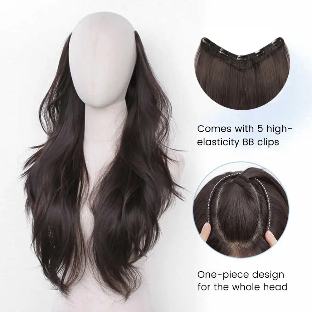 26Inch Synthetic Long Straight Layered V-Shaped Clip-in Hair Extension 4 Clip Heat Resistant Hairpiece for Women Daily Party — image 4