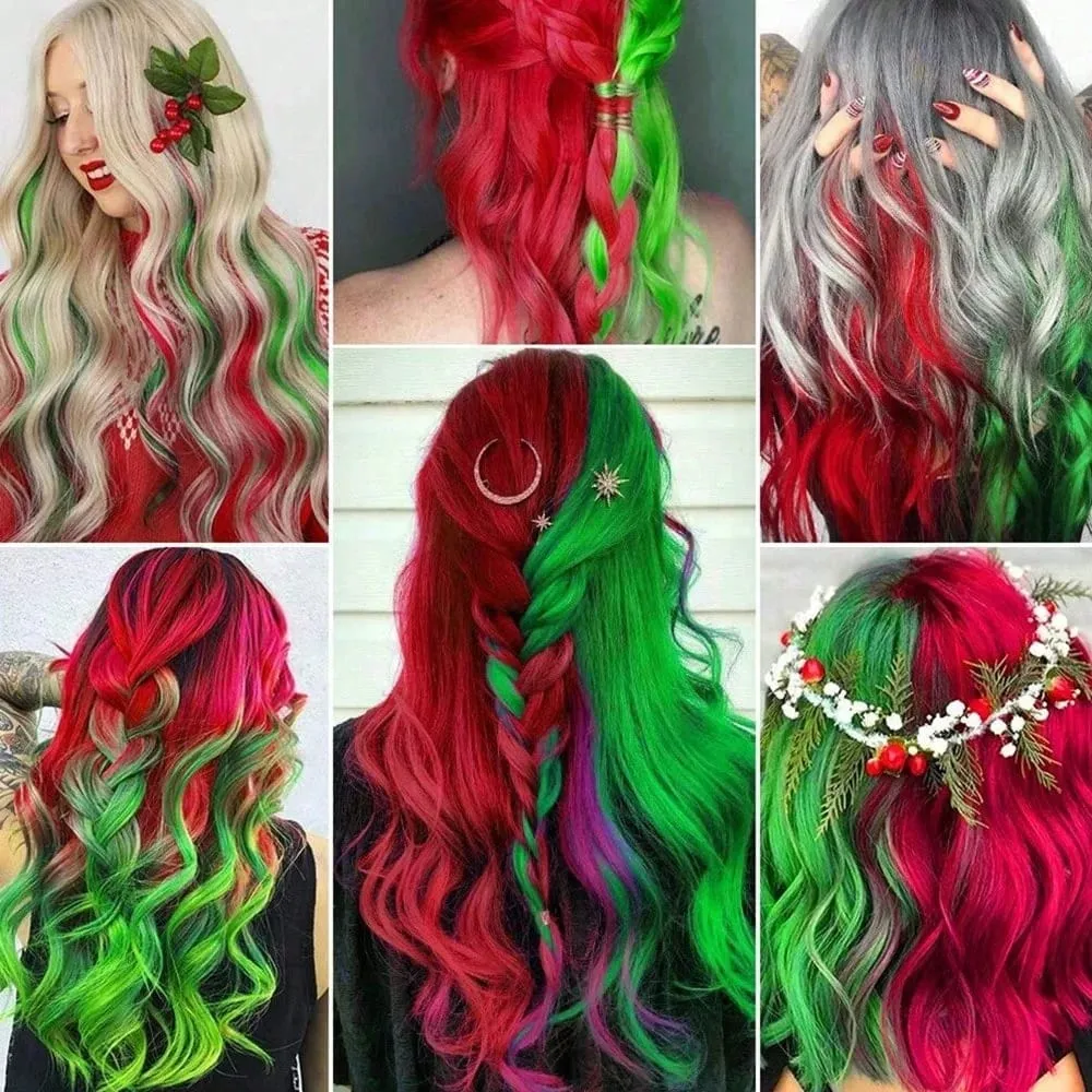 Synthetic 10Pcs Colored Party Highlights Clip in Hair Extensions for Girls Multi-colors Straight Hair Hairpieces for Daily Use