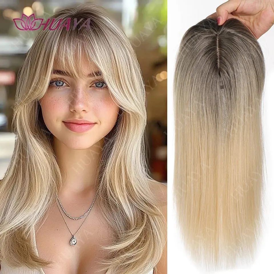 14Inch Hair Toppers for Women with Thinning Hair Heat-Resistant Synthetic Ladies Wiglets Toppers - Ombre Dark Root to Blonde — image 2