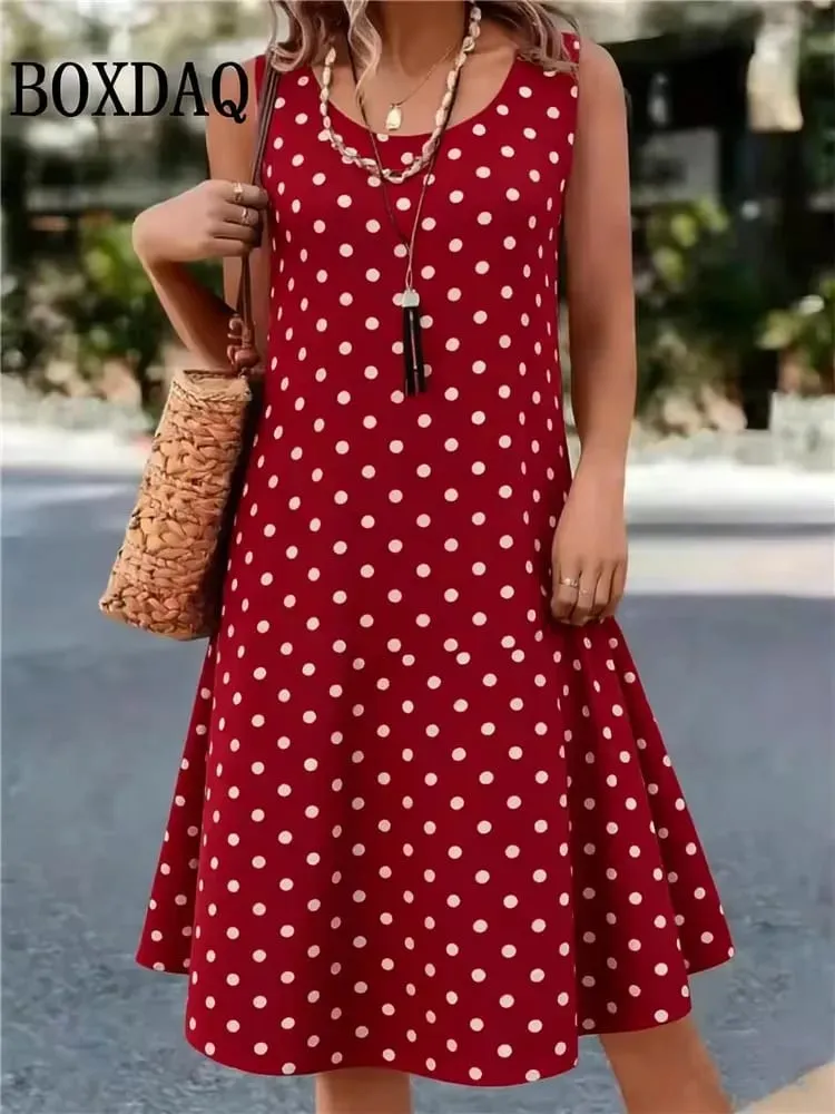 Summer Hot Sale Polka Dot Sleeveless Dress Elegant Women's Fashion 3D Print Mini Dress Casual Round Neck Loose Women's Clothing — image 6