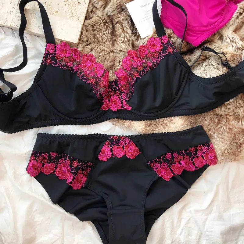 Ensemble de soutien-gorge brodé de fleurs en dentelle française pour femmes, Lingerie Ultra fine, soutien-gorge Push Up Sexy à armatures, grande taille, bonnet BCDEFG, sous-vêtements
