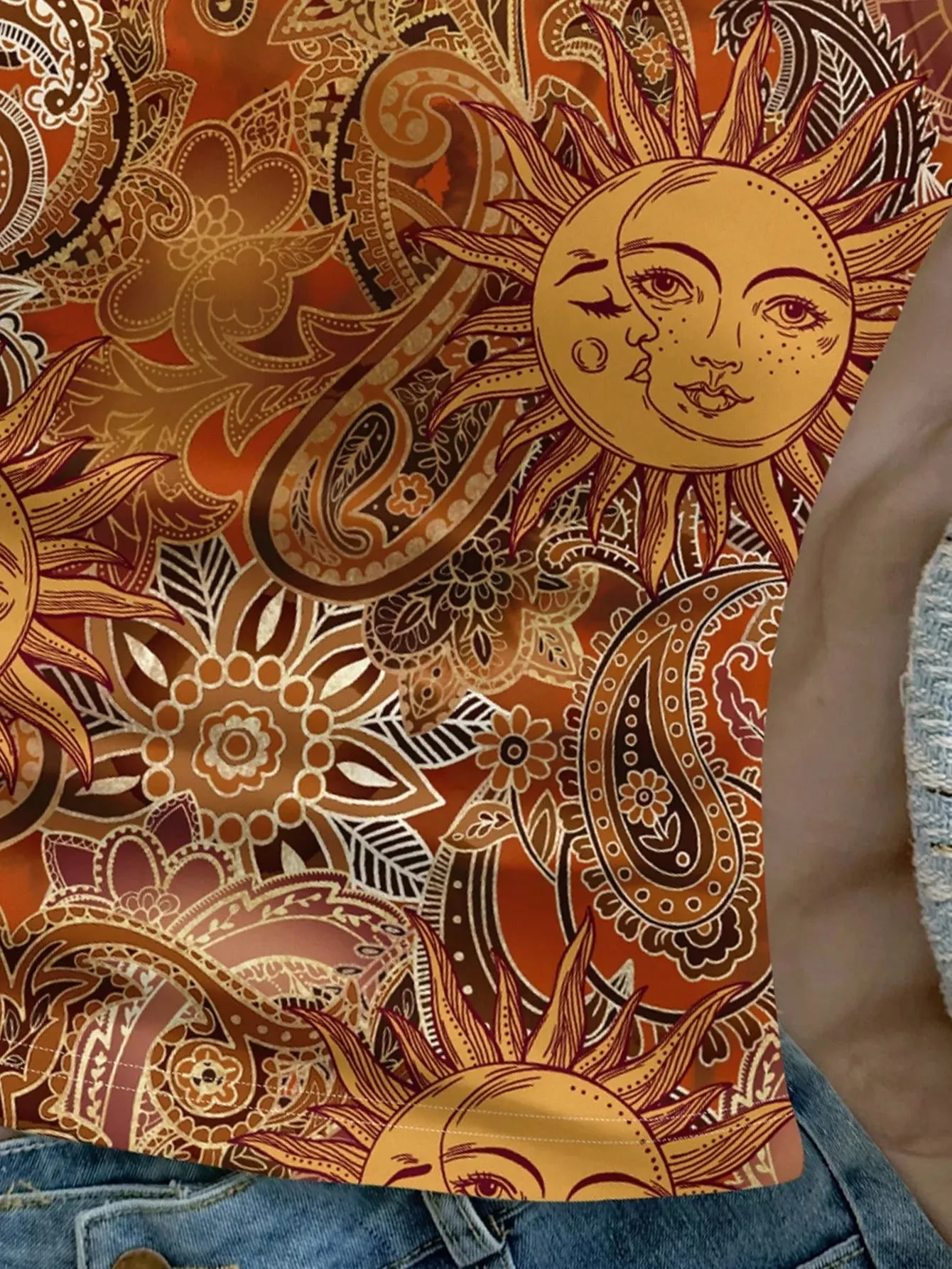 Women's Golden Sun God Paisley Full Print Halter Tank Top — image 5