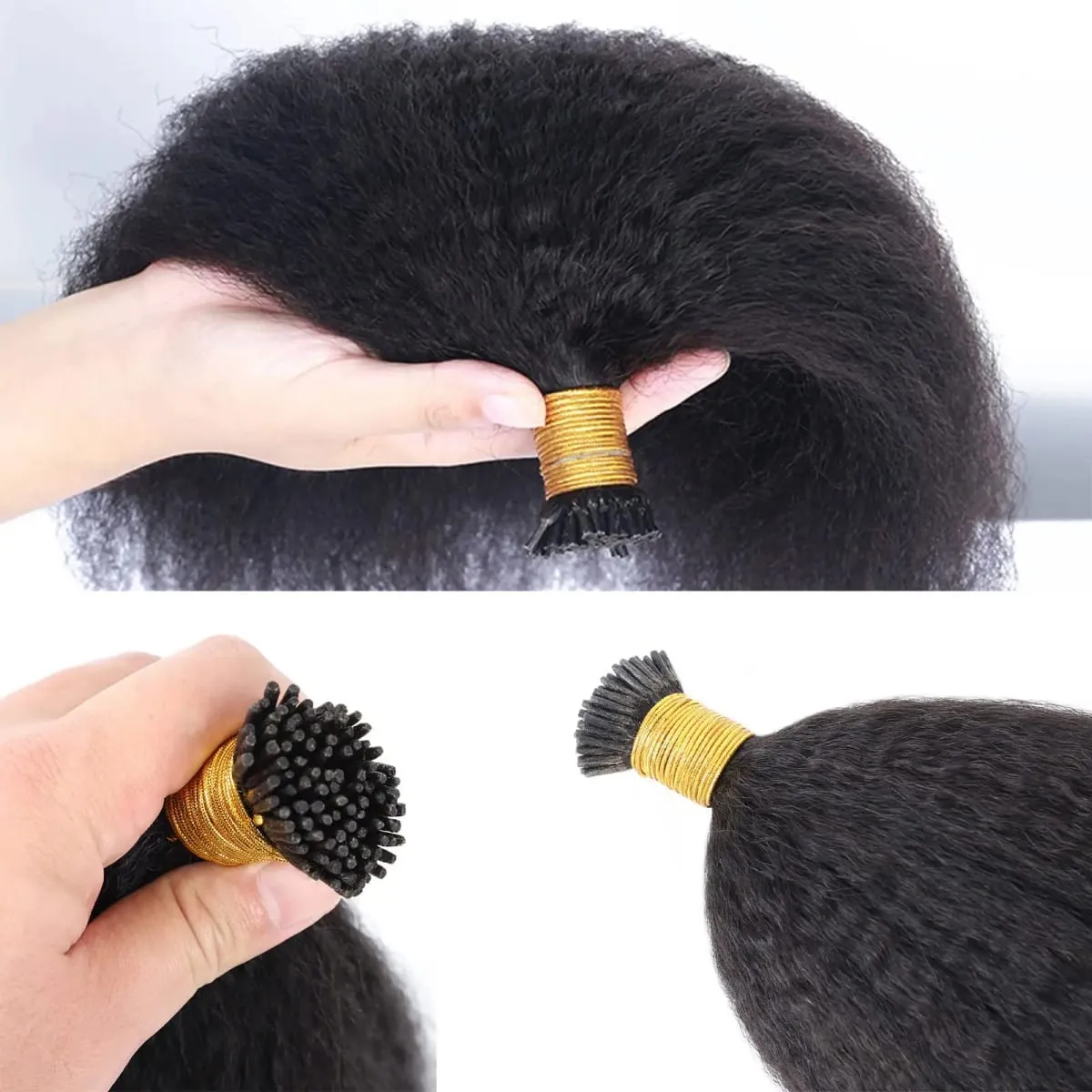 I-Tip-Haarverlängerung, verworrenes glattes Echthaar #1B, vorgebunden, Remy-Micro-Links, Echthaarverlängerung, natürliches Schwarz, 1 g/Strähne