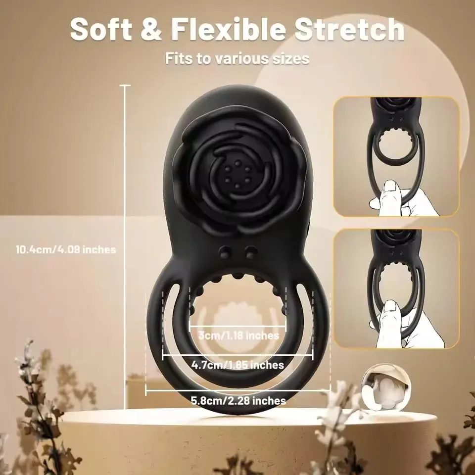 Penis Cock Ring Vibrator for Women Black Rose G Spot Nipple Clitoral Male Ejaculation Delay Nipple Clitoral Stimulator Sex Toys — image 5