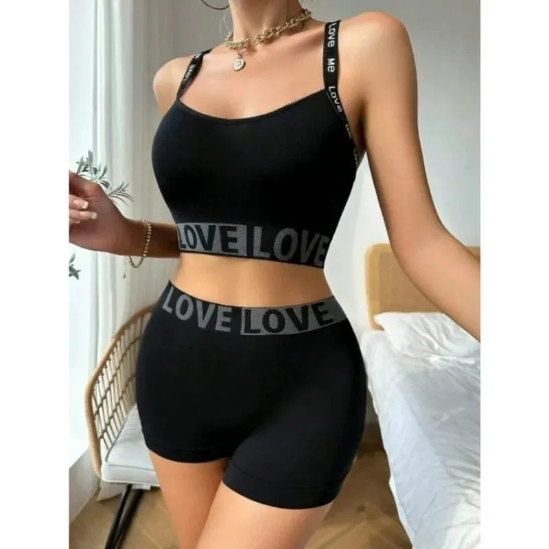 Women's Alphabet Lingerie Set Active Sportswear Camisole Vest with Beautiful Back Outdoor Fitness Bra Set for Active Women