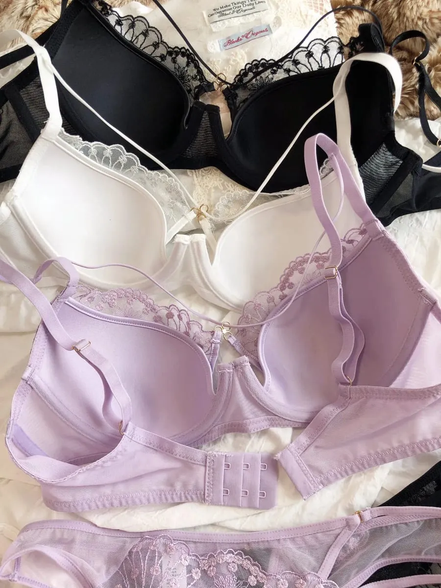 Sexy Hollow Cross Sling Bra French Lace Flowers Embroidery Women Underwear Set Comfort Thin Cup Push Up Bras Romantic Lingerie — image 3
