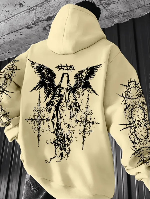 Styl gotycki anioł bluzy z kapturem z nadrukami mężczyźni kobiety Outdoor Street Casual Sport Trend hip-hop para z długim rękawem jesienno-zimowa bluza