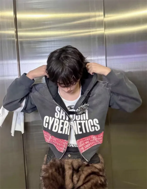 Street Brand 26SS“Cybernetics" Distressed Washed Old Zipper Cotton Winter High-Street Hoodies Sweater For Men — image 6