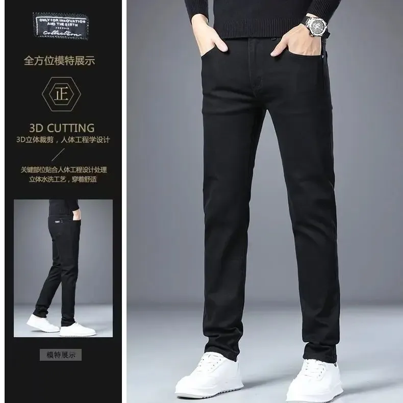 Spring Autumn New Elastic Men's Jeans Straight Leg Pants Slim Fit Business Casual Versatile Loose Wear-resistant Pants — image 6