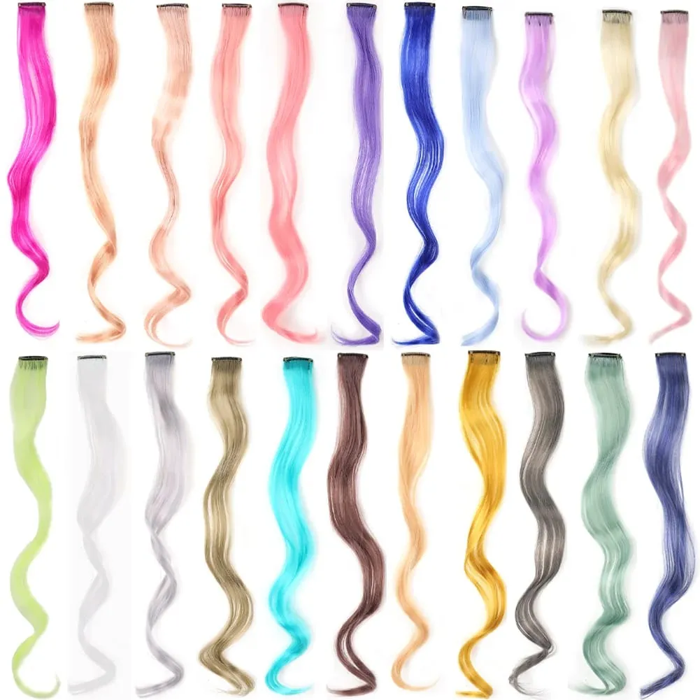 20 Inch Colourful Curly Wavy Party Highlights Clip in Synthetic Hairpieces 8 Pack Curly Colored Hair Extensions for Women — image 3