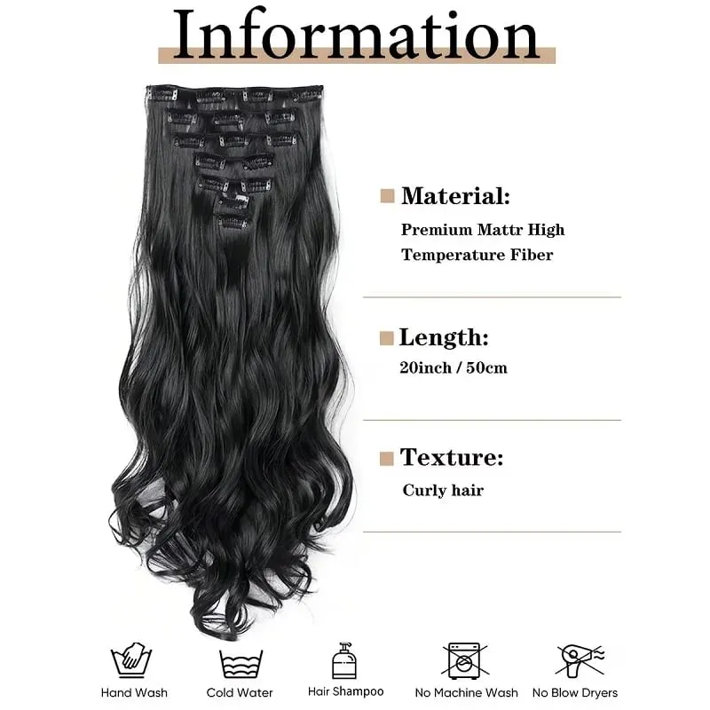 20Inch Synthetic Long Curly Clip In Hair Extensions Heat Resistant Fluffy Hairpiece for Women Daily Party Use — image 2