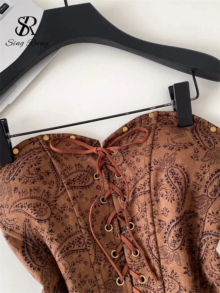 Sexy Leopard Paisley Print Top Spicy Girl Lace Up Stretch Bodycon Strapless Tank Top Ladies Hotsweet Clubwear Camisole — image 6
