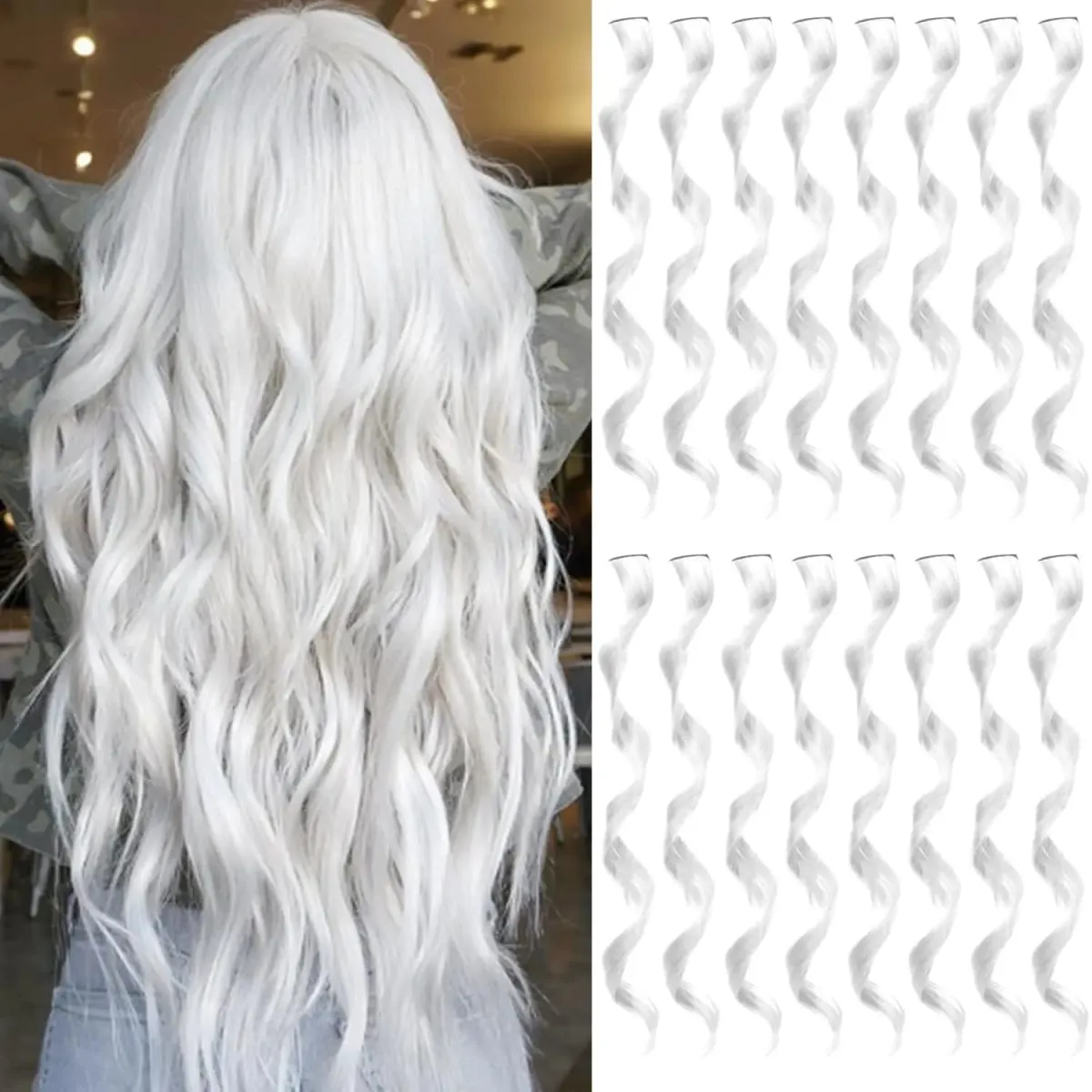 6 Pcs Black Hair Extensions 22 Inch Curly Wavy Colored Hair Colorful Clip in Extensions Highlight Party for Kids Girls Synthetic