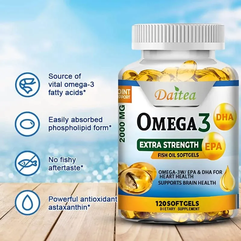Daitea Omega-3-Fischöl – EPA und DHA 2000 mg – 60/120 Kapseln – allgemeine Gesundheit und Immununterstützung, gentechnikfrei, glutenfrei — image 2