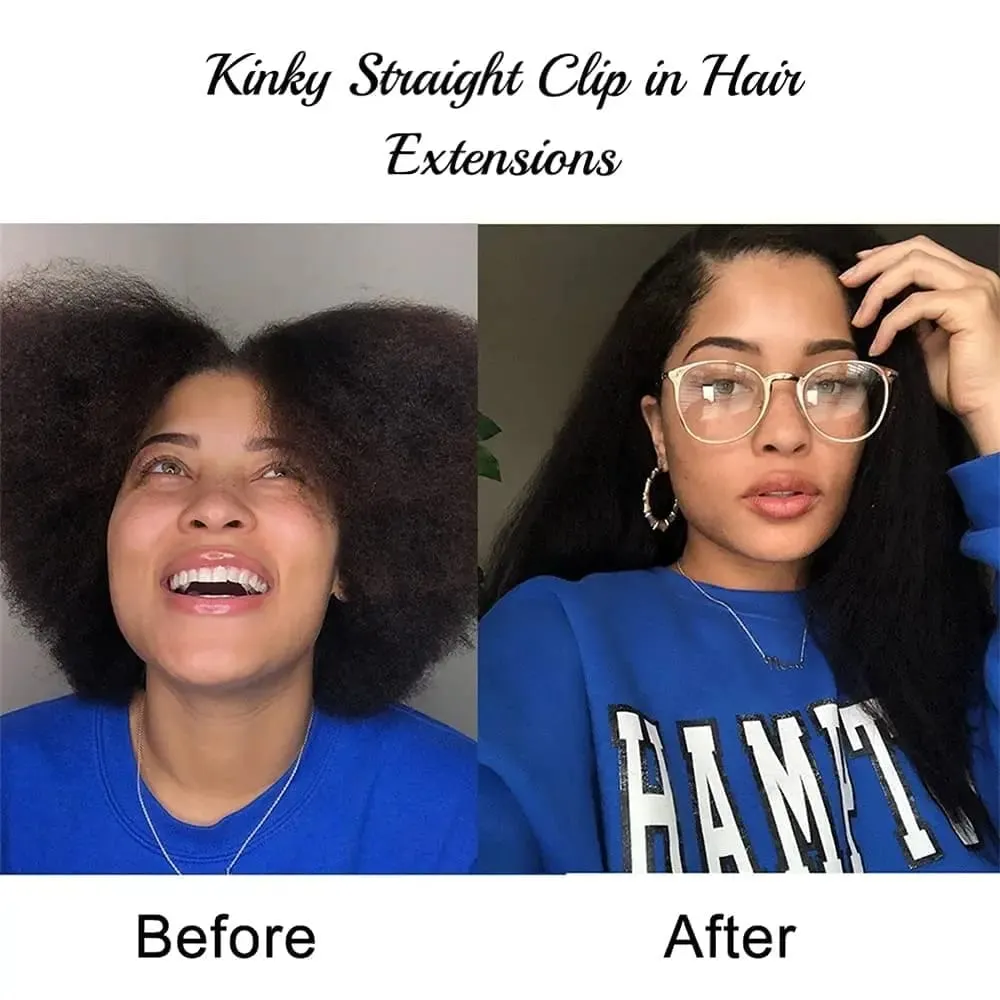 Synthetic Kinky Straight Clip-In Hair Extensions for Women Full Head Yaki Hair Extensions 16 Clips 7 Pcs — image 3