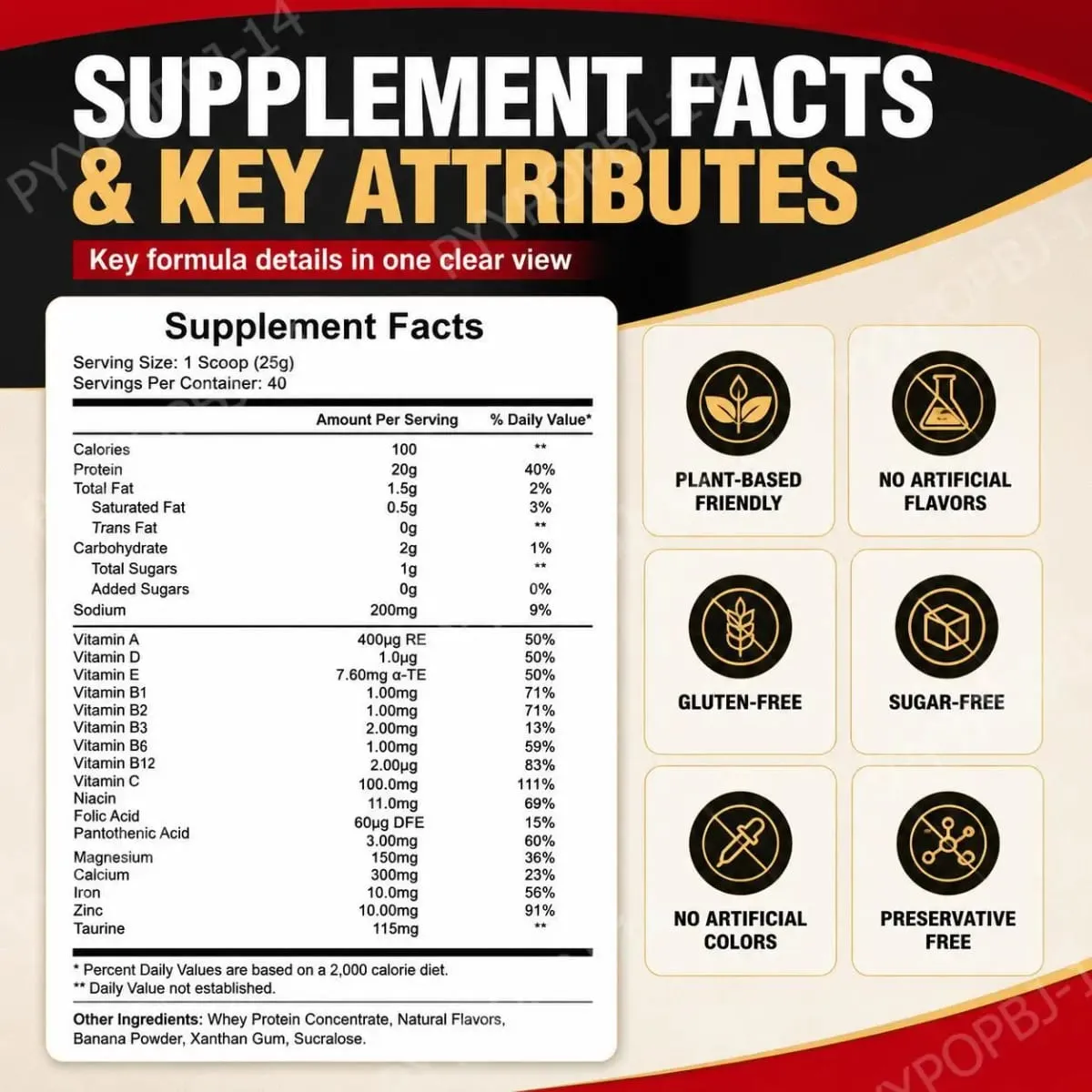 NurtureNova Whey Protein Powder with Taurine and Vitamins A D E C Zinc Banana Flavor 30 G Protein Per Serving 40 Servings — image 3