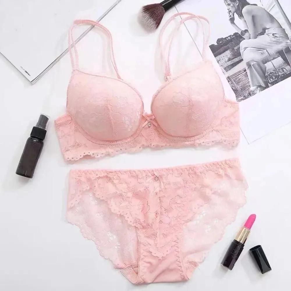 Sweet Mesh Lace Flower Bra Low Waist Non Slip Bra Panties Set Lingerie Bowknot Push Up Bra Women Women — image 3