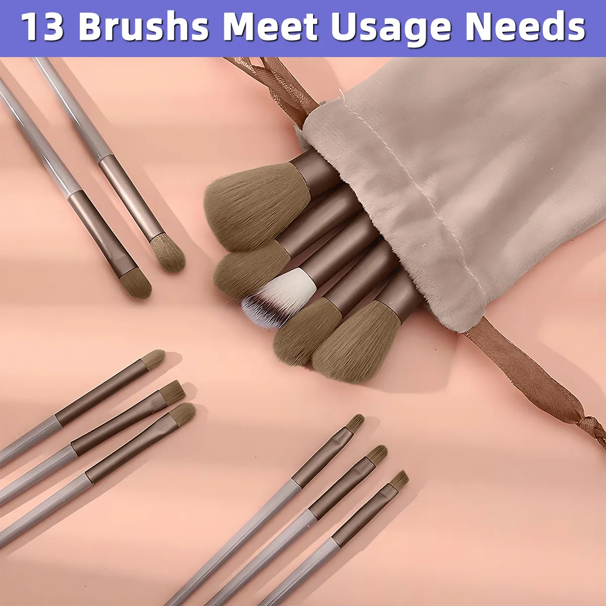 13PCS/set Makeup Brushes Set Soft Synthetic Fiber Cosmetic Brushes Para sa Face Eyes Foundation Blush Eyeshadow na May Storage Pouch