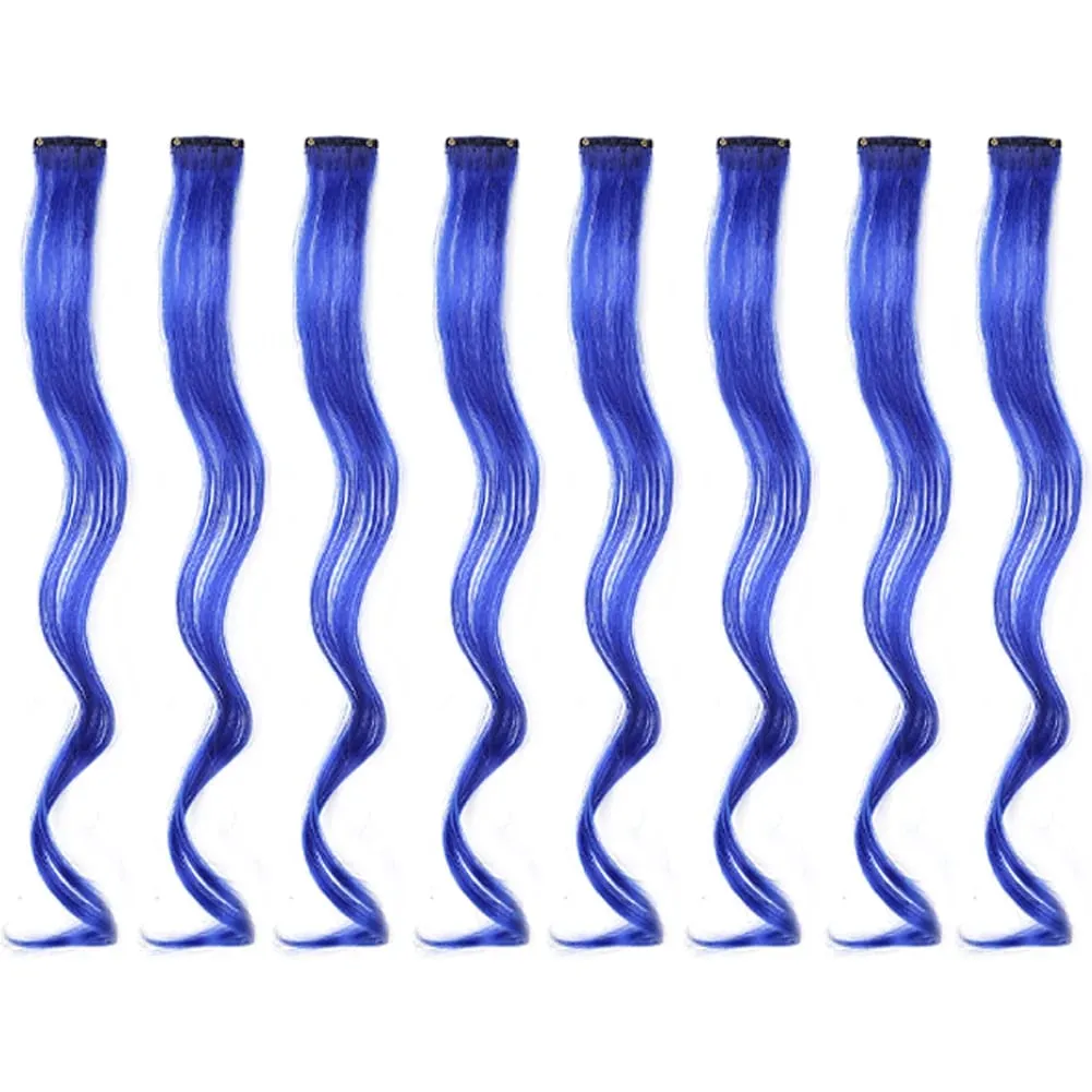 20 Inch Colourful Curly Wavy Party Highlights Clip in Synthetic Hairpieces 8 Pack Curly Colored Hair Extensions for Women — image 14