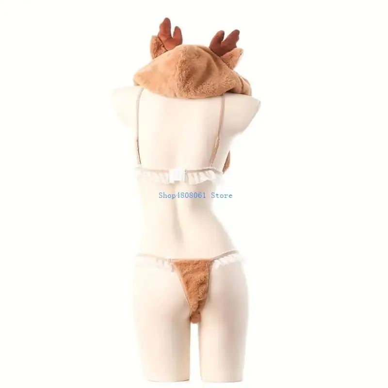 T3LC 4Pcs Anime Lingerie Set Deer Cosplay Lingerie Costume Cap Wrist Cuffs Bra Top — image 4