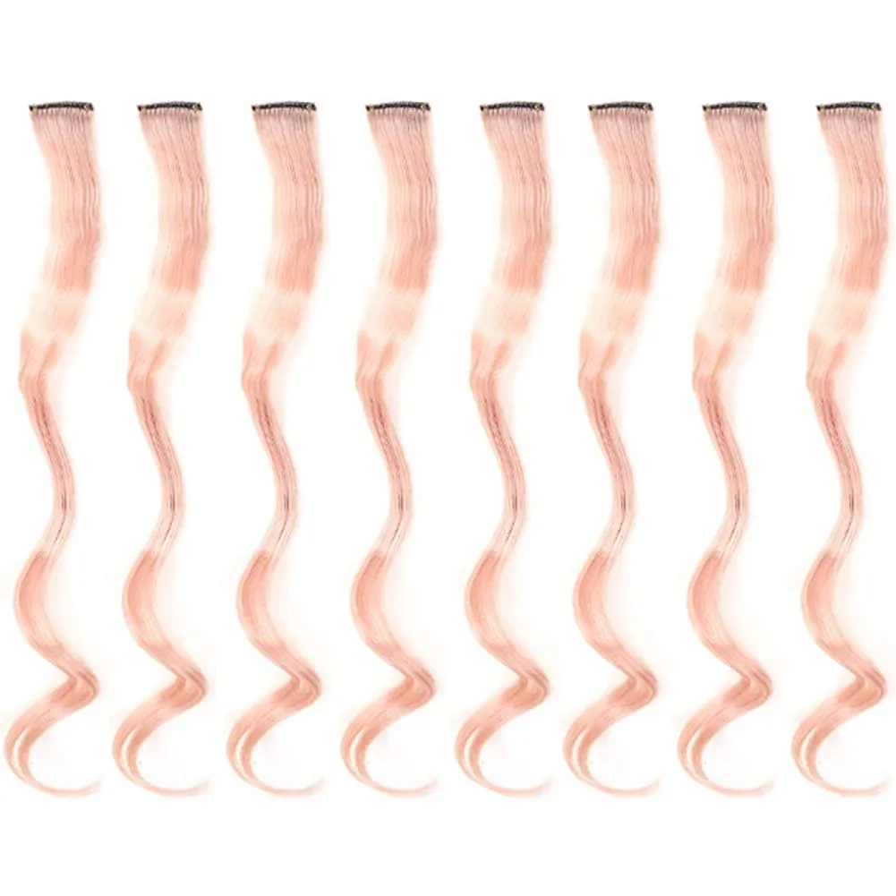 20 Inch Colourful Curly Wavy Party Highlights Clip in Synthetic Hairpieces 8 Pack Curly Colored Hair Extensions for Women — image 10