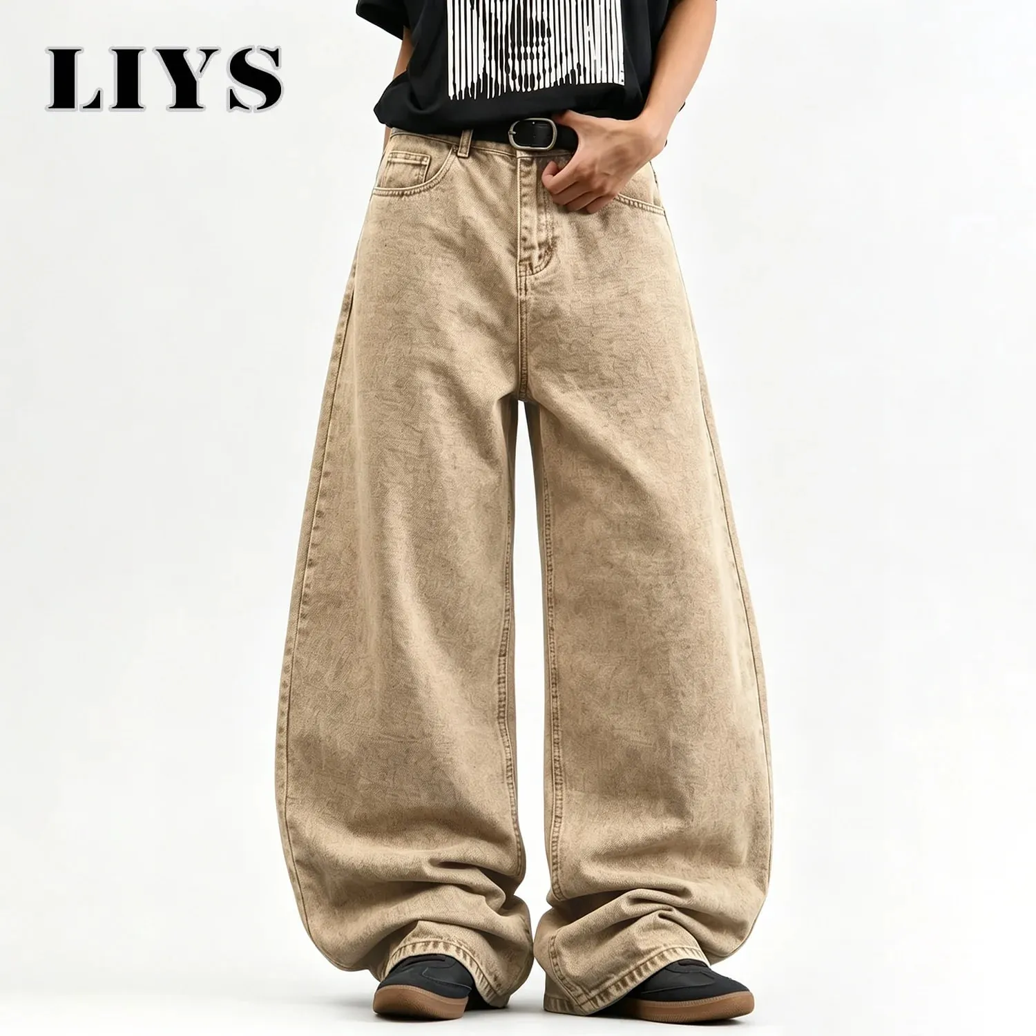 Men's Stir Fried Snowflake Baggy Wide Leg Jeans Simple Affordable Luxury Denim Pants Suitable for Work and Casual Wear — image 1